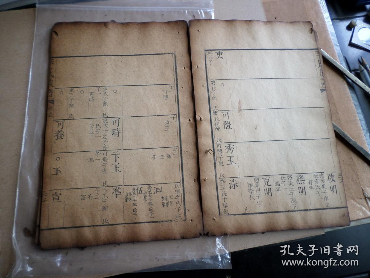 老家谱 木刻本 辛氏族谱 现存 存卷之二 世表上 约130面 卷之四 世表