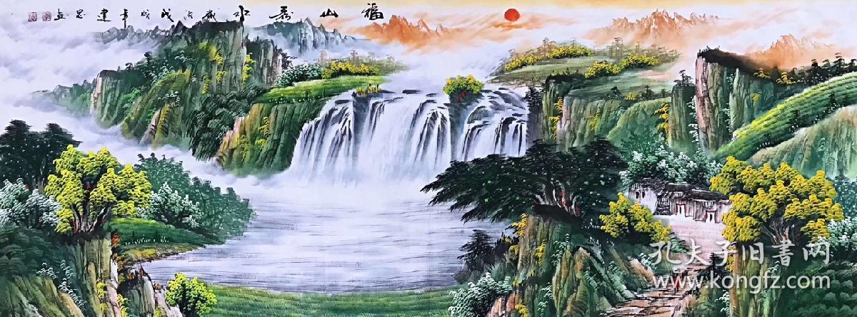 广西省美协会员李建忠老师小六尺聚宝盆山水画【福山秀水】百分百纯