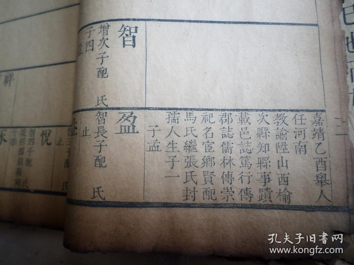 老家谱 木刻本 辛氏族谱 现存 存卷之二 世表上 约130面 卷之四 世表