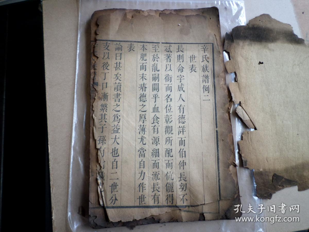 老家谱 木刻本 辛氏族谱 现存 存卷之二 世表上 约130面 卷之四 世表