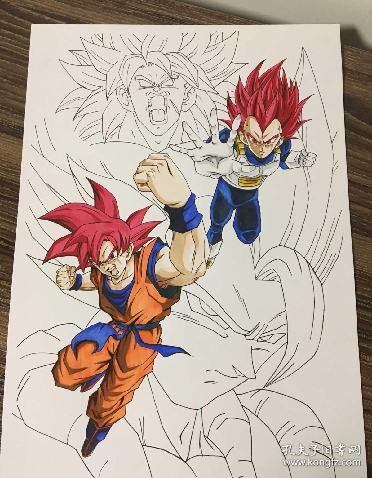 七龙珠挂画 摆件 布罗利剧场版纯马克笔手工绘画 超蓝悟吉塔 赛亚人之