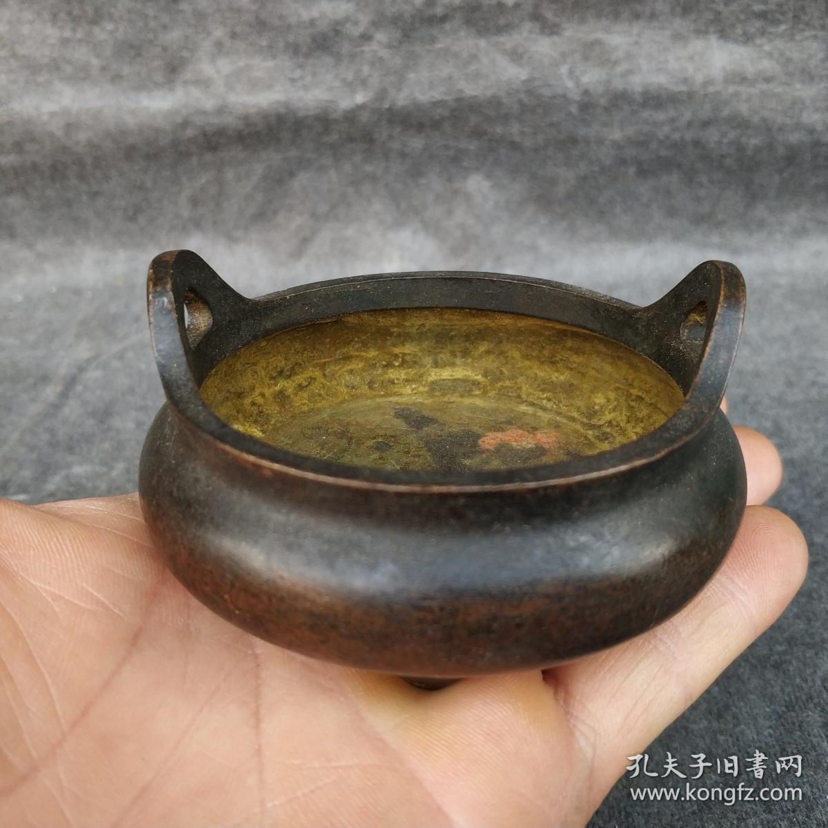 三足桥耳炉乾隆年制款铜香炉古玩铜器收藏民俗怀旧老物件包浆圆润