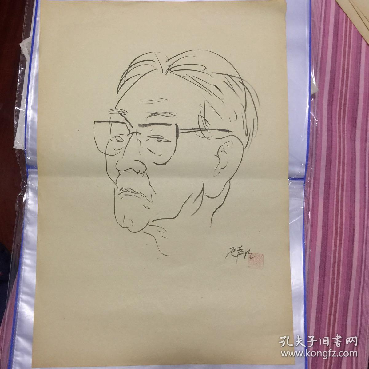 著名画家李延声人物线画,巴金头像,新闻纸材质
