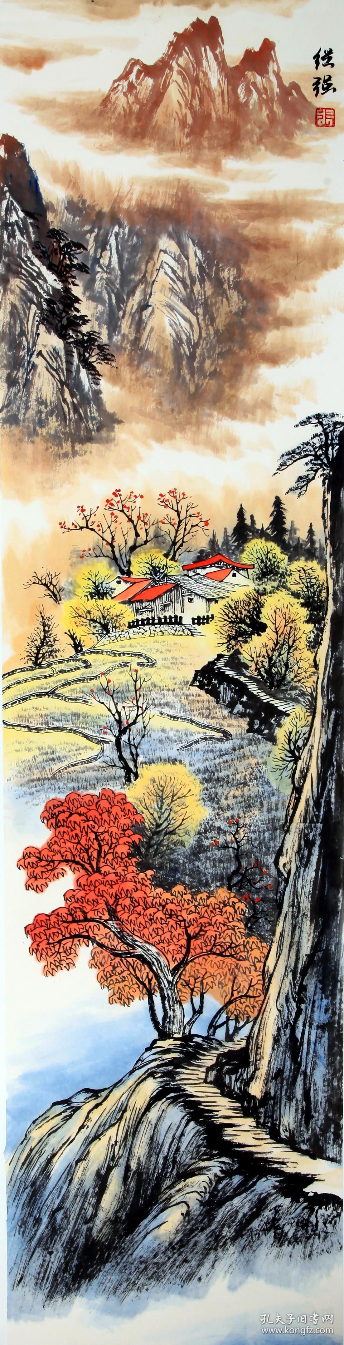 张继强 山水 条幅 聚宝盆招财进宝纯手绘原作礼品家具