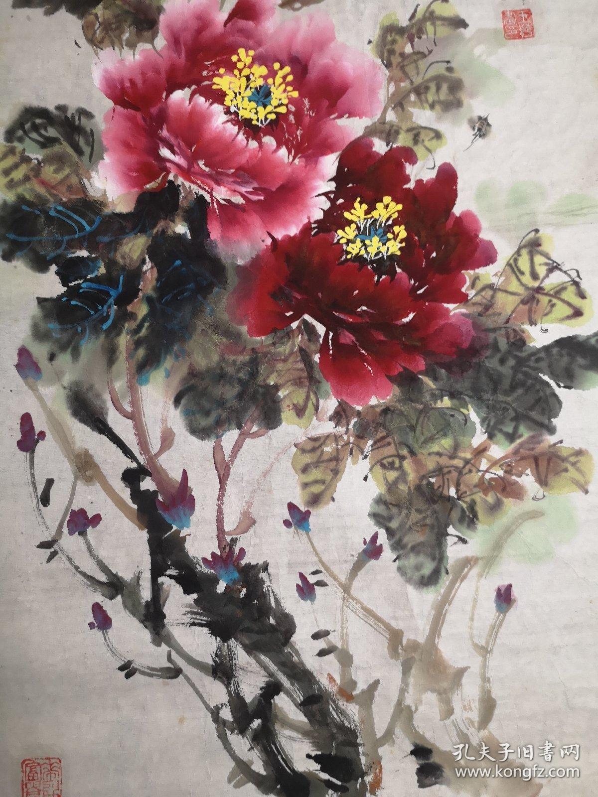 著名画家王萍画牡丹《春声(95*52cm)