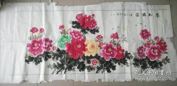 画家张云峰巨幅牡丹,长2米4,宽92