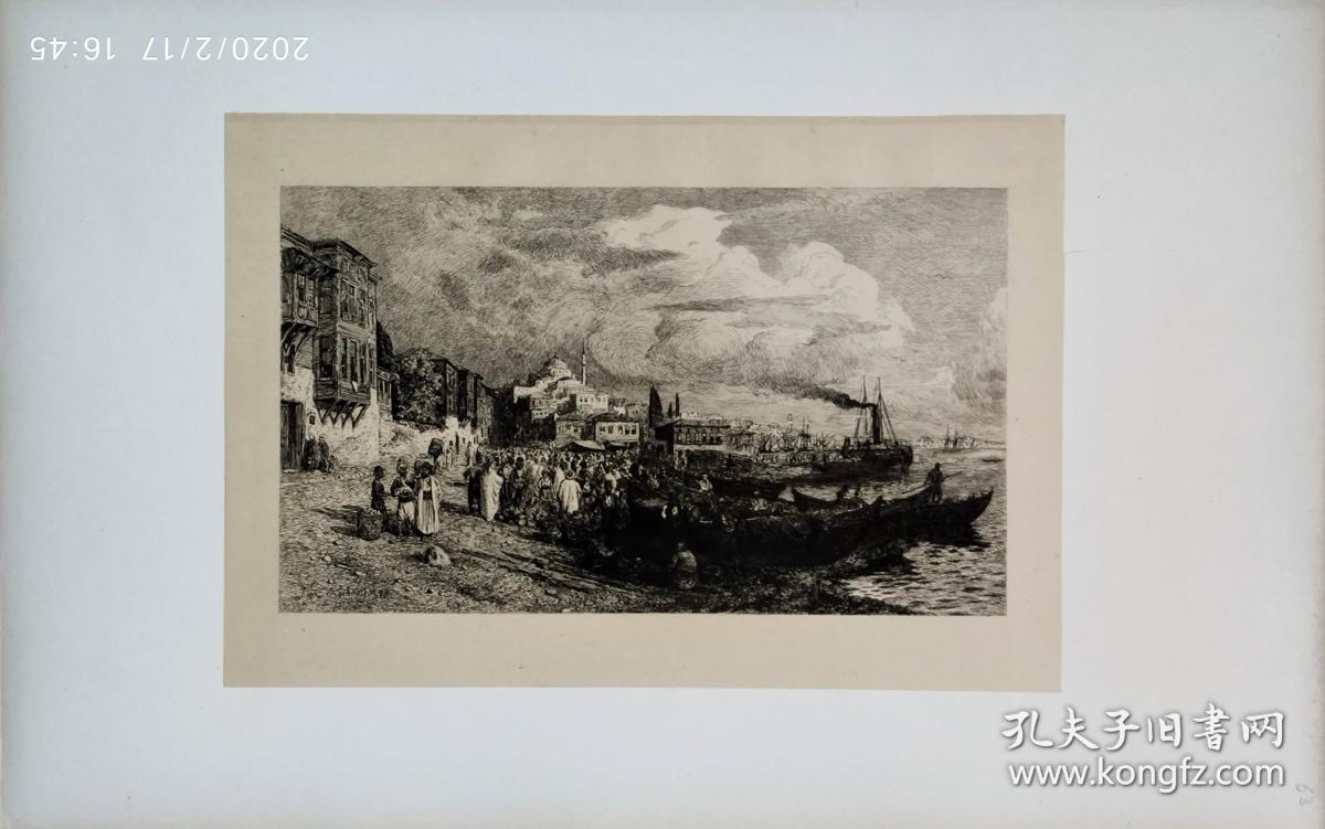 高档精品版画1883年德国艺术大师系列铜版画博斯普鲁斯海峡德国画家cp