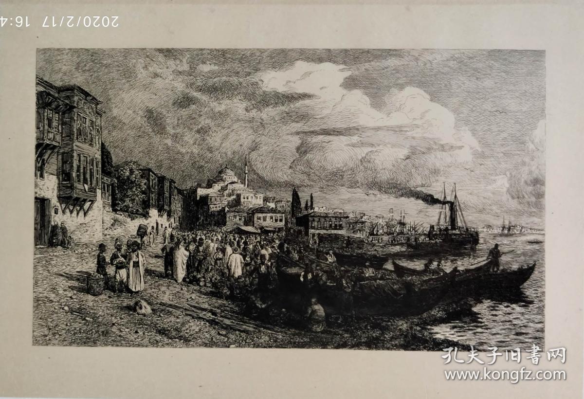 高档精品版画1883年德国艺术大师系列铜版画博斯普鲁斯海峡德国画家cp