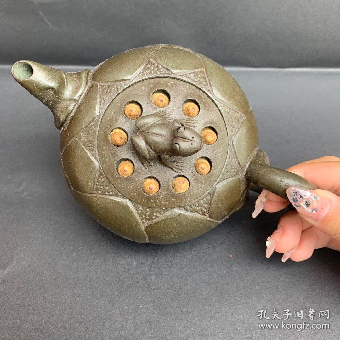 原矿绿泥 蒋蓉制 青蛙莲子紫砂壶