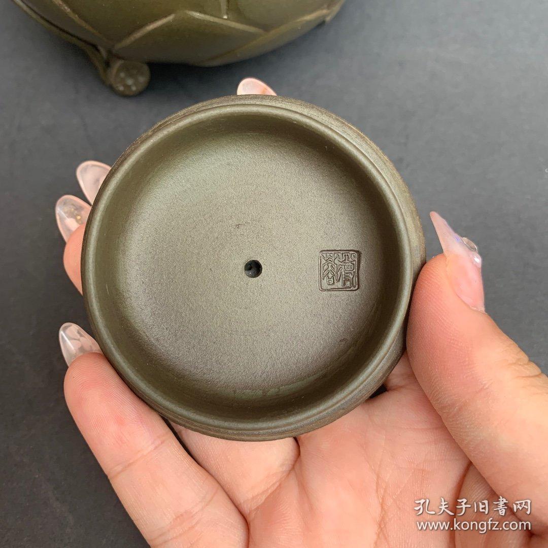 原矿绿泥 蒋蓉制 青蛙莲子紫砂壶