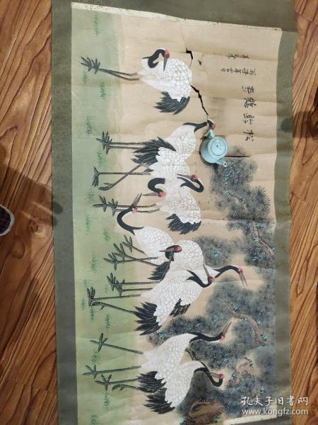 老画横幅松龄鹤寿图,品相见图