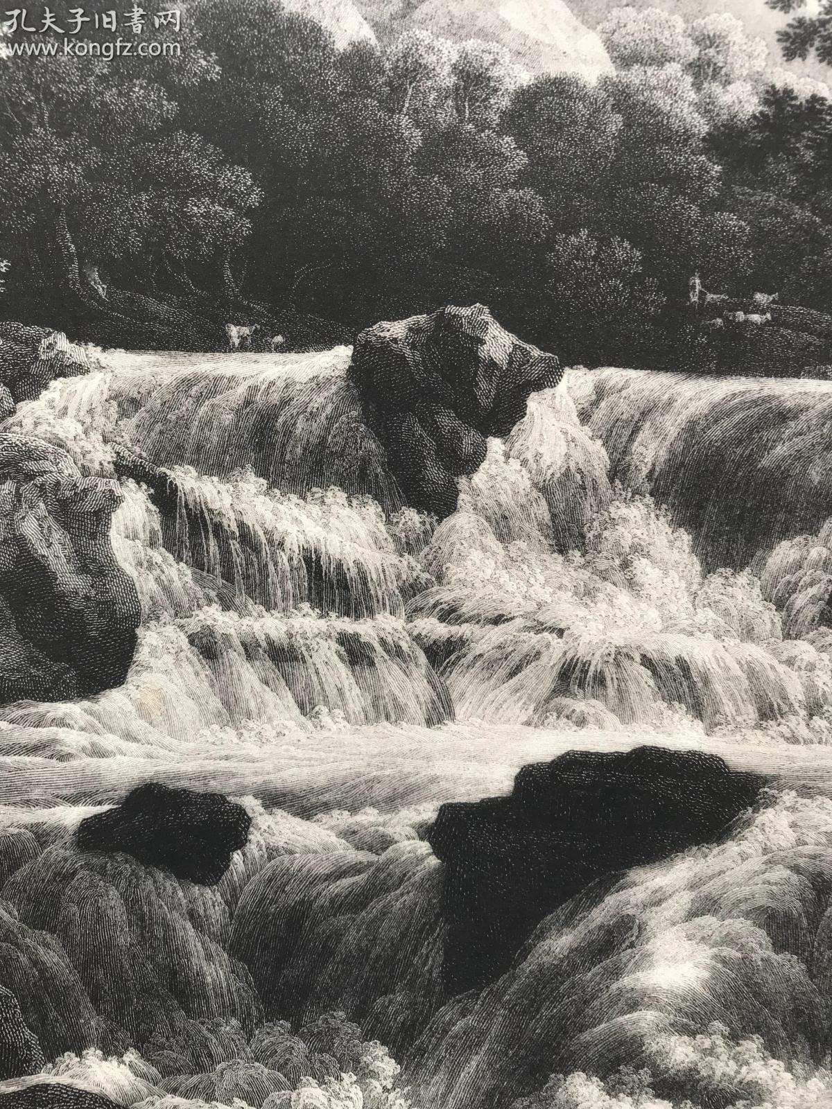 1877年感光制版铜版画岩石上的城堡和瀑布17世纪荷兰最出名的风景画家