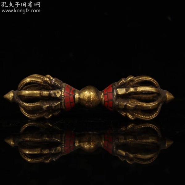 藏传金刚杵纯铜镶嵌松石法器