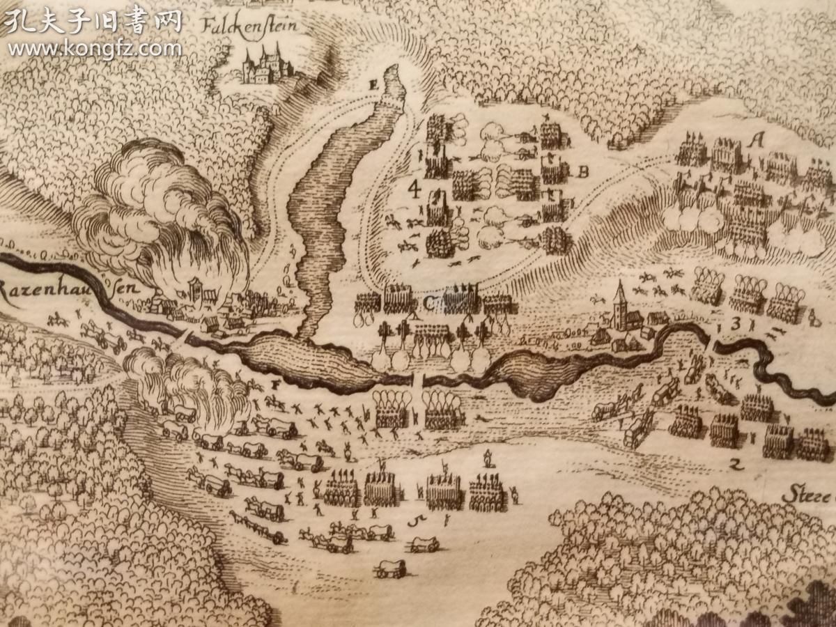 1650古代铜版地图与西班牙军队的一场野战欧洲三十年战争出自史上最