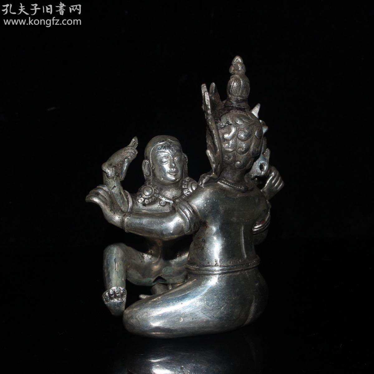 老铜像纯铜白铜镀银欢喜佛摆件