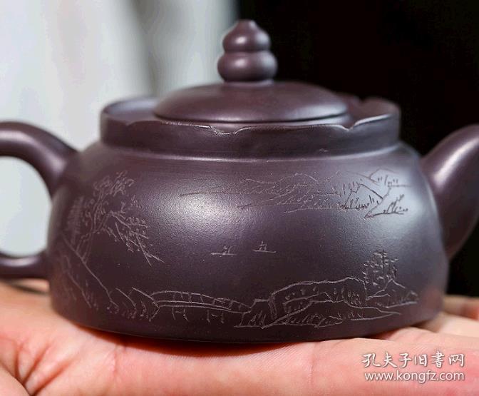 宜兴紫砂壶吴文彩手工原矿紫泥僧帽壶 容量210cc 10孔