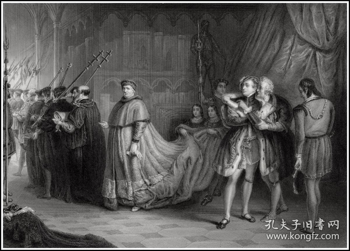 1873年钢版画《红衣主教沃尔西与白金汉公爵的争执》