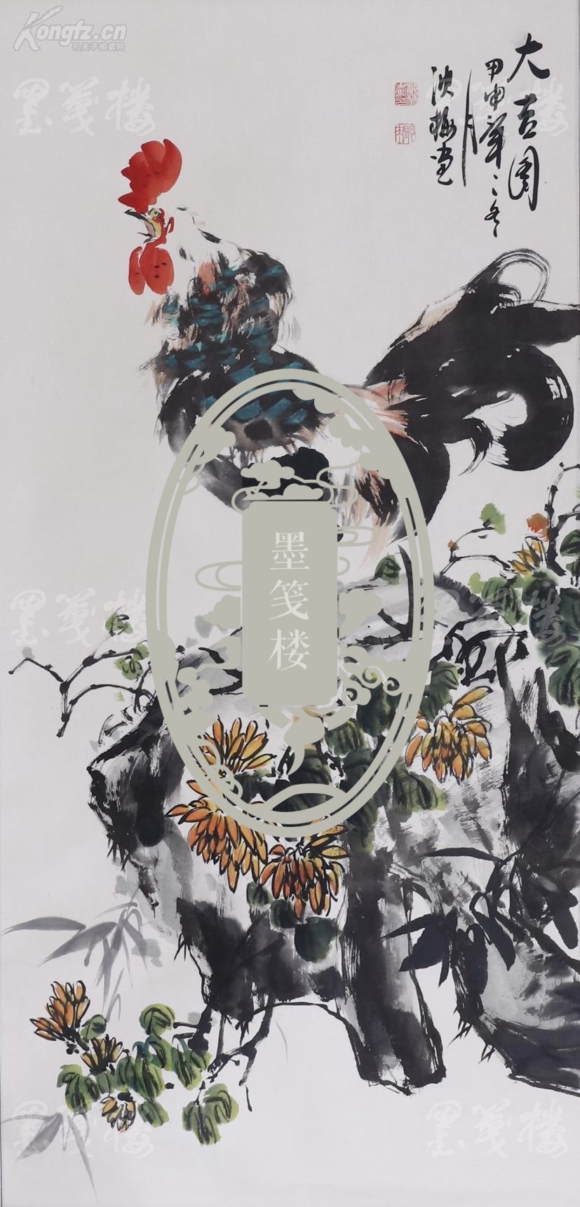 著名女画家 沈梅 2004年作水墨花鸟画《大吉图》一幅(纸本立轴,约7.