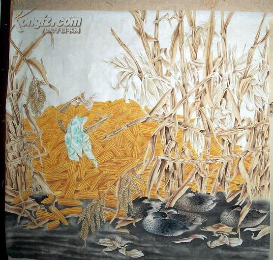 【图】巨幅工笔大方斗画《玉米群鸭图,拍品信息,网上拍卖,拍卖