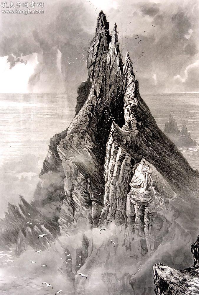 1878年钢版画《爱尔兰西部大西洋沿岸的悬崖峭壁》(the bent cliff