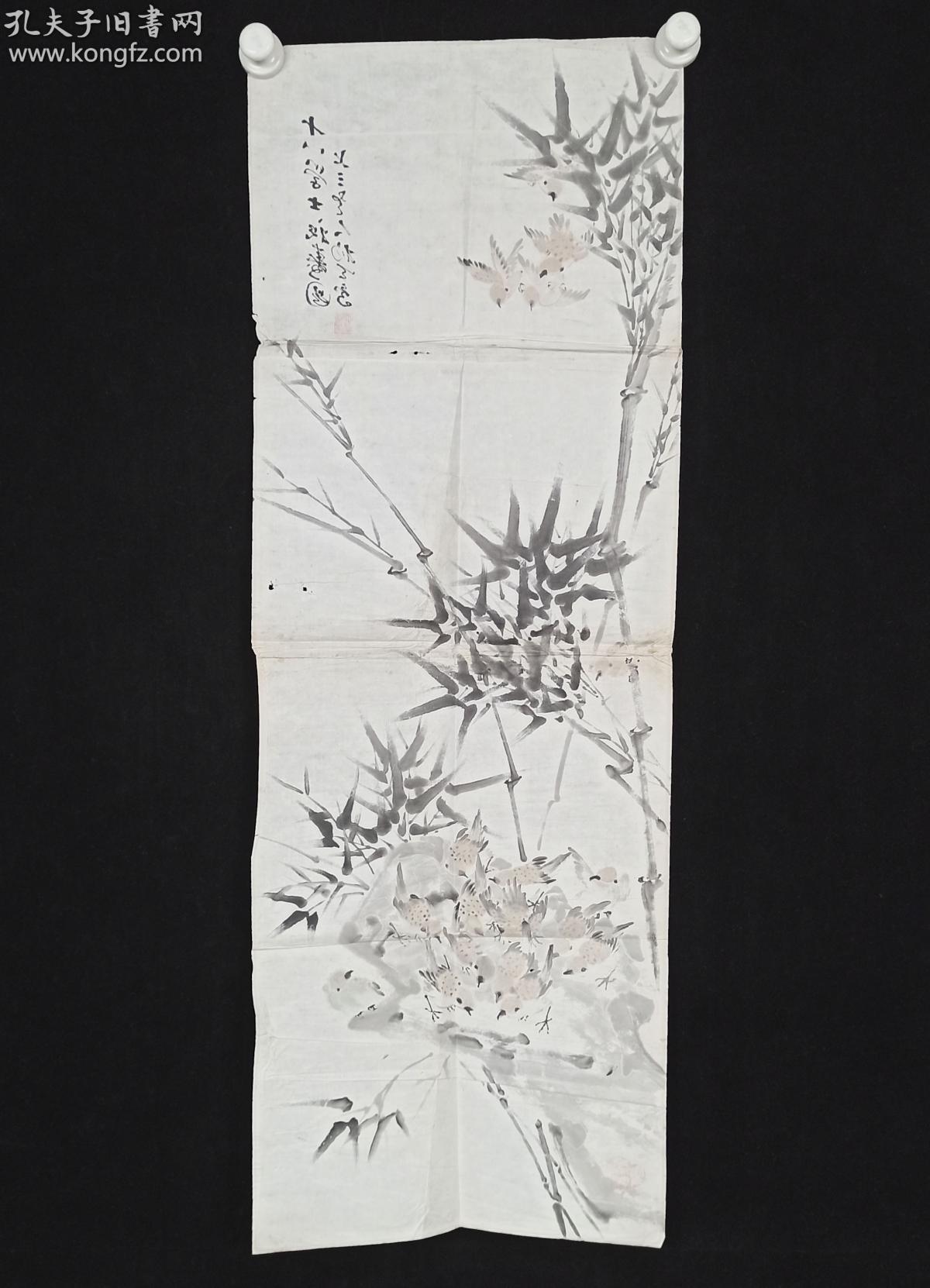民国时期 镇江画家 杨天鸟 时七十三岁作水墨花鸟画《十八学士祝寿图