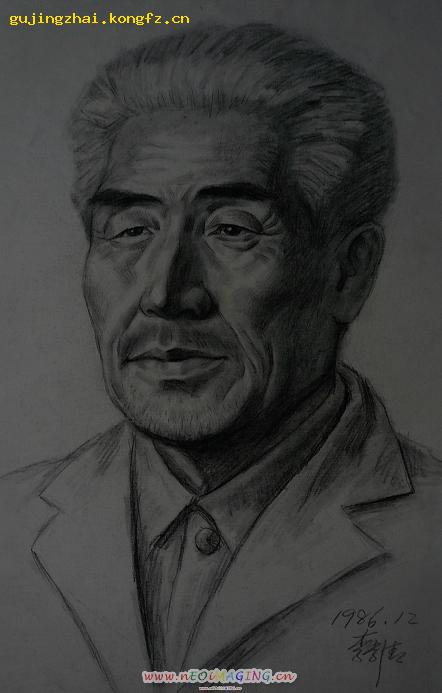 白发老人头像国画素描