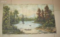 一副老油画（画在布上，有署名Daniel） （风格很像美国印象派画家丹尼尔加伯） 尺寸为73*40cm