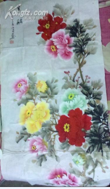 著名牡丹画家王小召作品春酣长136厘米宽695厘米左右没有裱