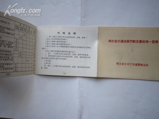 湖北省交通违章罚款定量标准一览表(100开