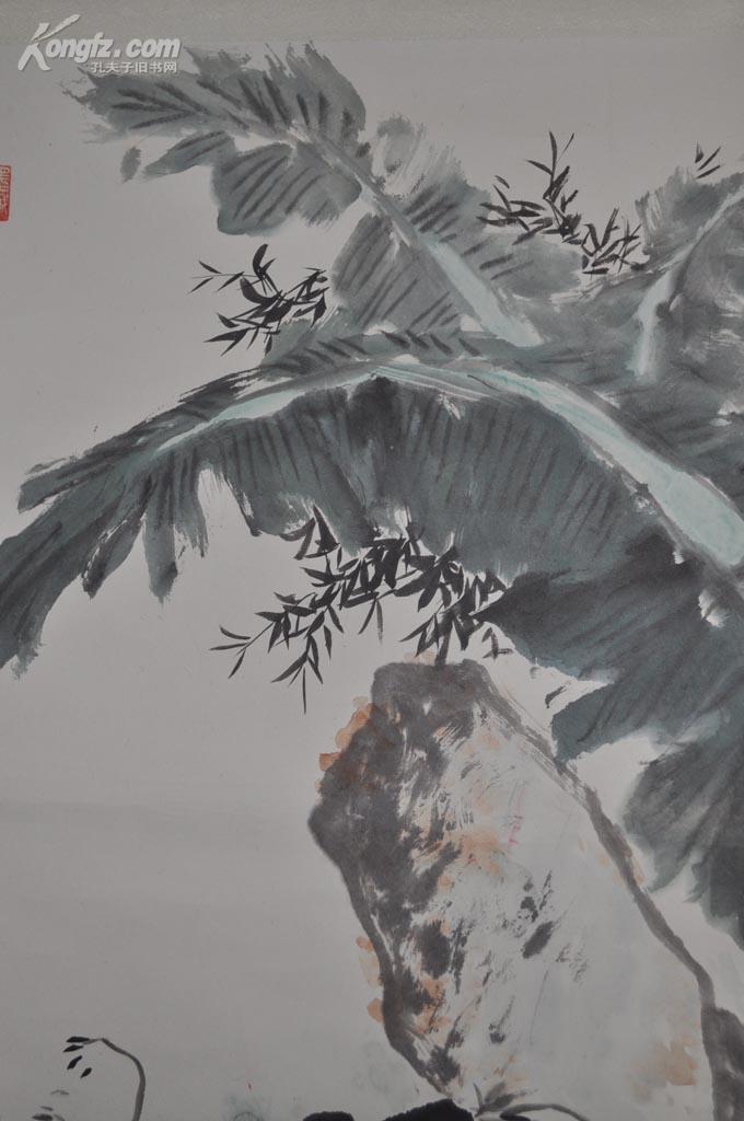 【沈彬如】芭蕉熊猫图 真迹 画心 687x44cm