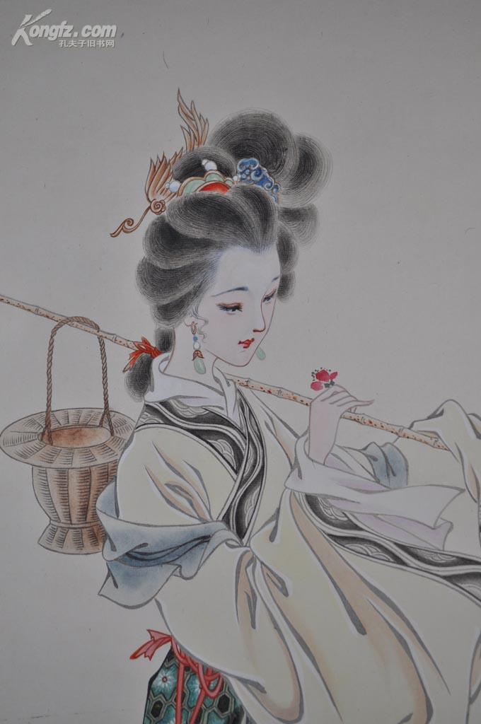 吴方工笔林黛玉葬花图精裱立轴真迹画心66x43cm