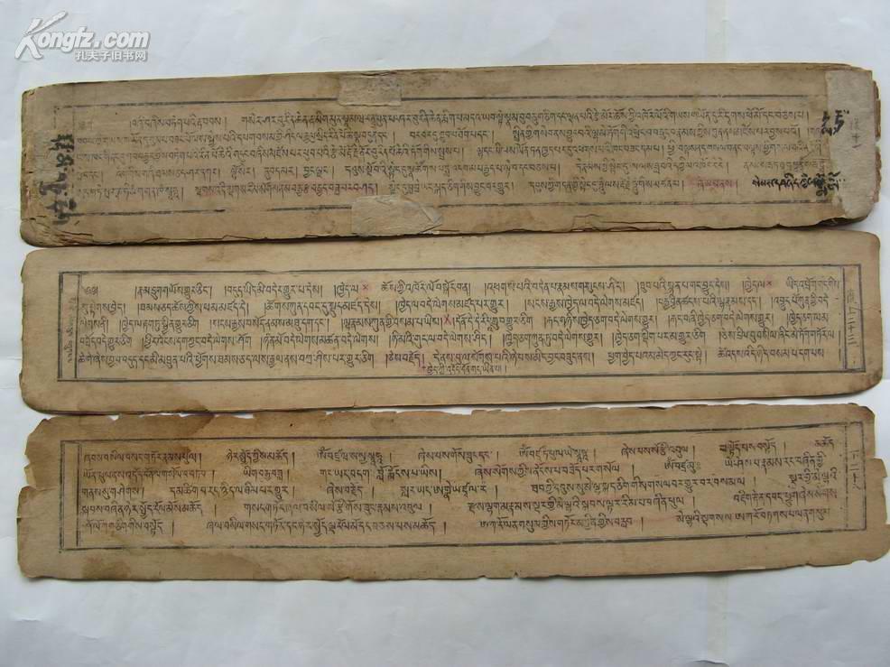 藏经/藏文木版梵夹装硕大/清或更早精印存18张/50x11cm