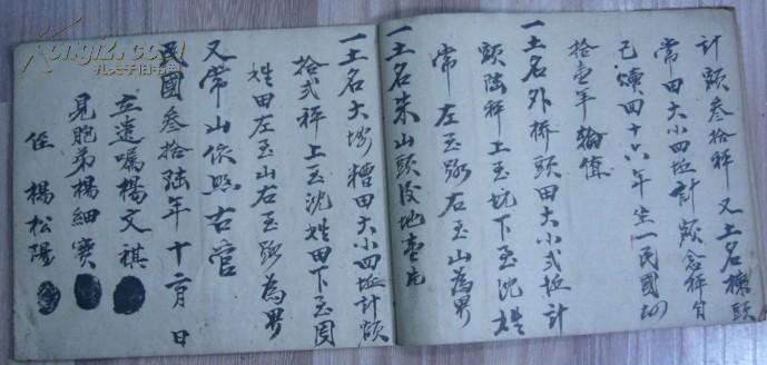 民国叁拾陆年 立遗嘱 杨文其原因娶妻叶氏不幸物故所生二女长女当儿配婿徐官田 长女当儿存 毛笔书写
