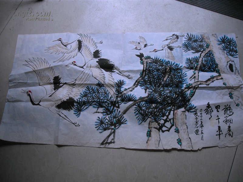 夏秉惠国画一张:鹤翔万里(44x87cm【保真】