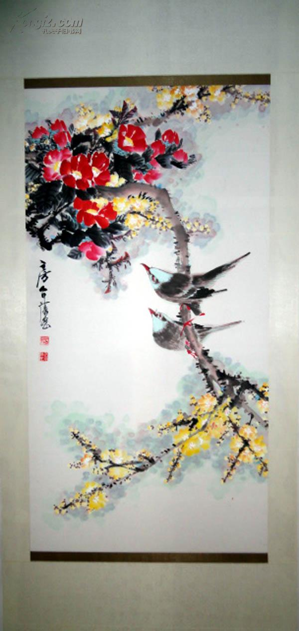 上海著名老画家【房介复】3平尺花鸟立轴