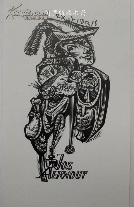 比利时木刻名家木版画藏书票狐狸雷纳德