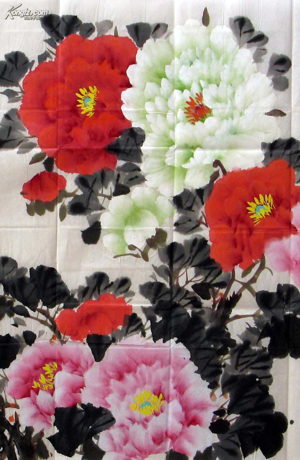 终身保真著名牡丹画家李子玉四尺写意牡丹编号9