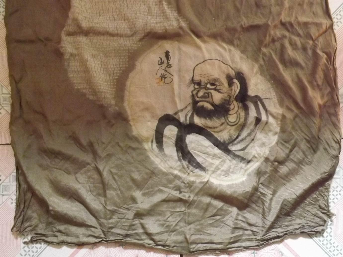 清末民国南石山人绘达摩祖师头像画在丝织布上相当精美传神保真包老