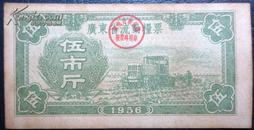 广东省流动粮票，5斤，1956年