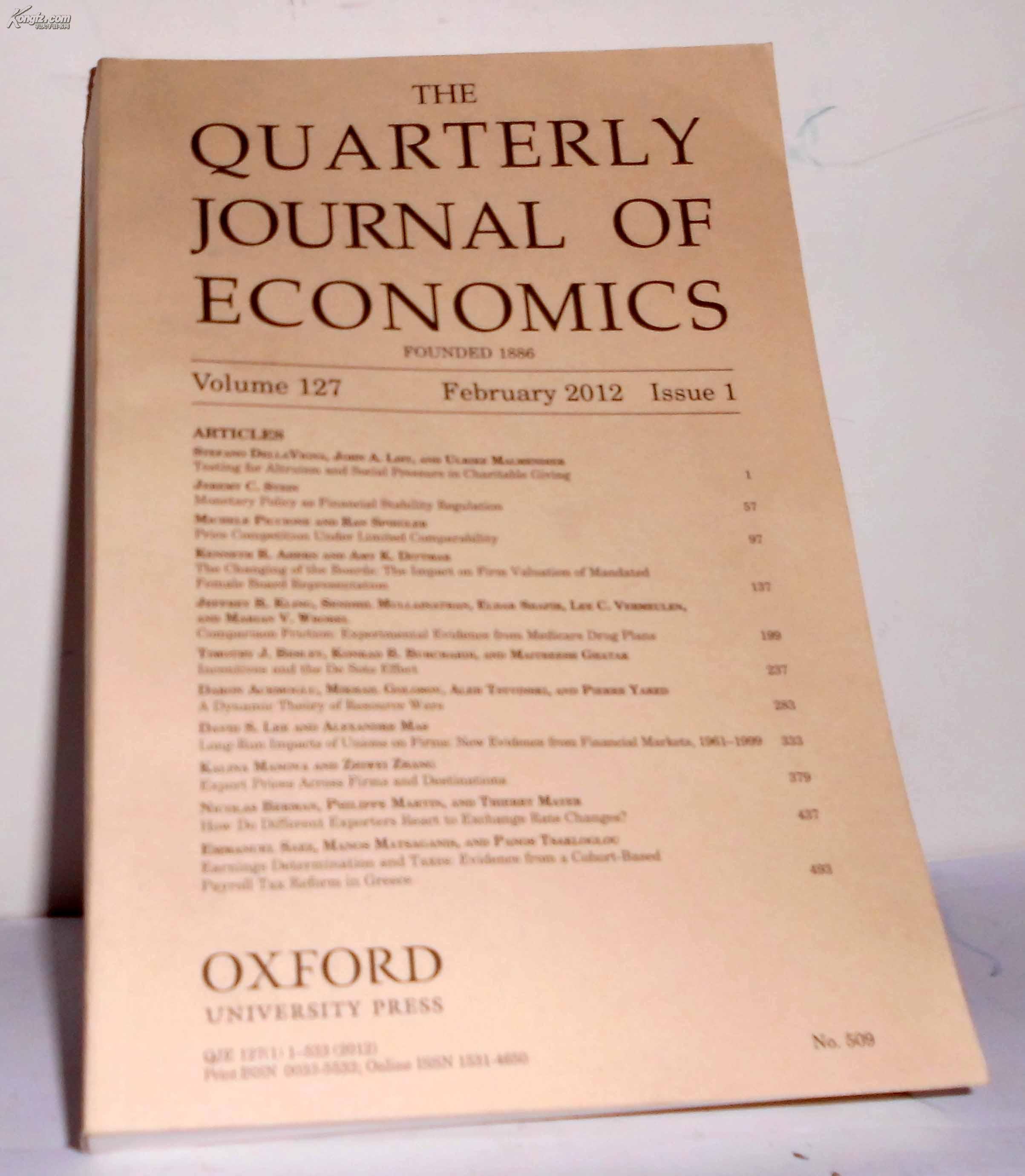 英文原版进口经济学季刊2012年2月号牛津大学出版社thequarterly