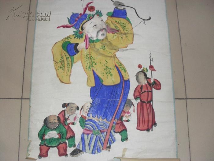 老年画大中堂张仙打狗一幅