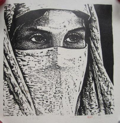 杜鸿年 黑白木刻 妇女头像