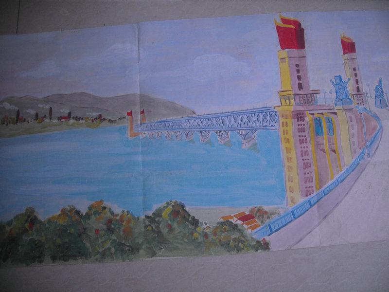 70年代水粉画一张南京长江大桥55x109cm难得稀见