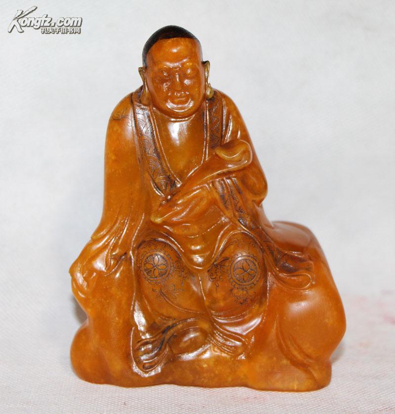 清代"江介"寿山田黄石 罗汉印章 摆件 石质通透有丝