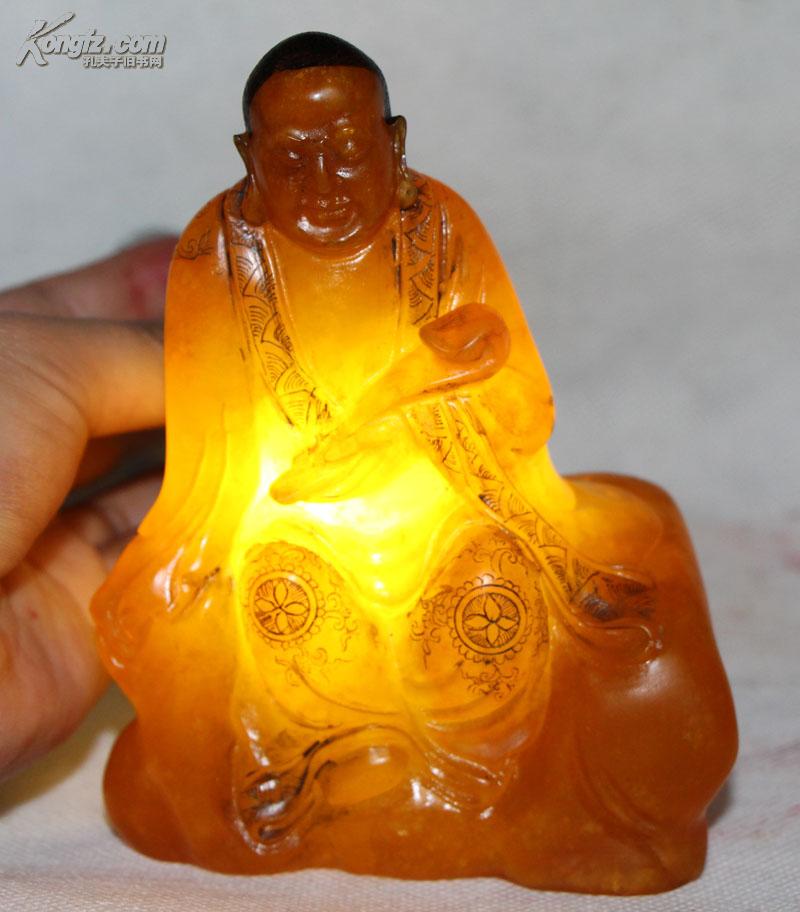 清代"江介"寿山田黄石 罗汉印章 摆件 石质通透有丝