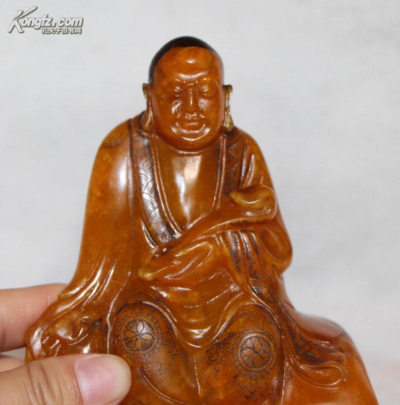 清代"江介"寿山田黄石 罗汉印章 摆件 石质通透有丝