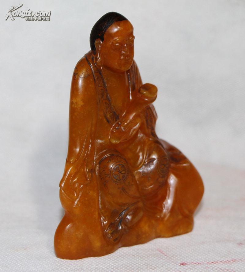清代"江介"寿山田黄石 罗汉印章 摆件 石质通透有丝