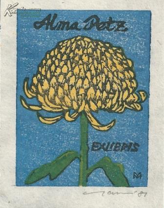 日本藏书票:蓝景菊花