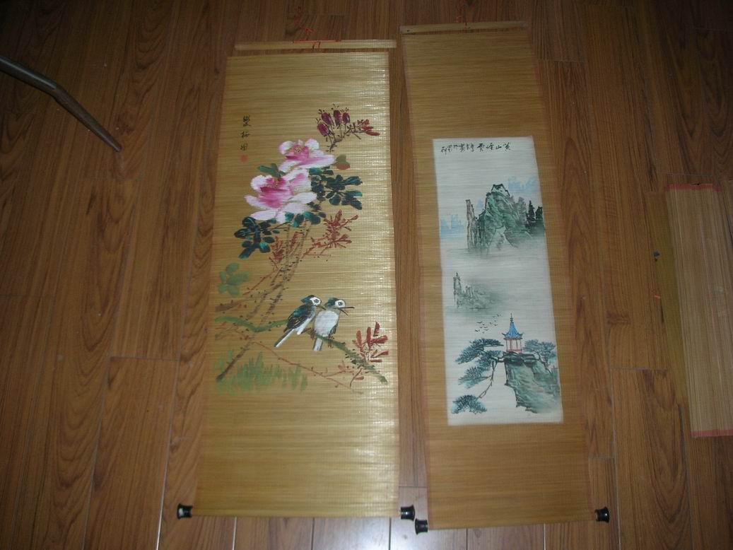 老的竹帘画 花鸟 山水