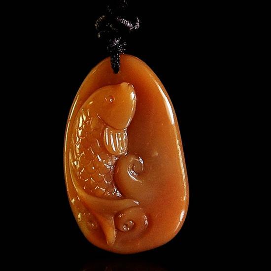 精品终身保真寿山连江黄精雕鲤鱼跃龙门挂件玉质温润颜色黄艳雕工精湛